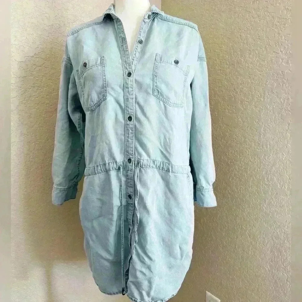 Banana Republic Dress Womens XSmall Blue Denim Long Sleeve Roll Tab Button Up